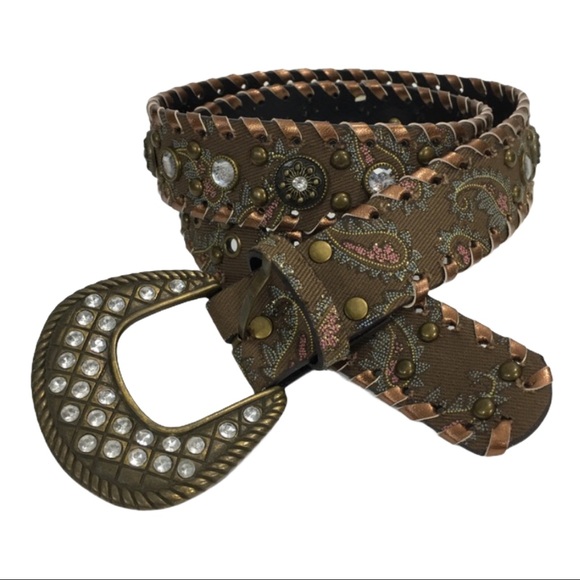 Accessories - Faux Leather Rhinestone Embellished Paisley Belt